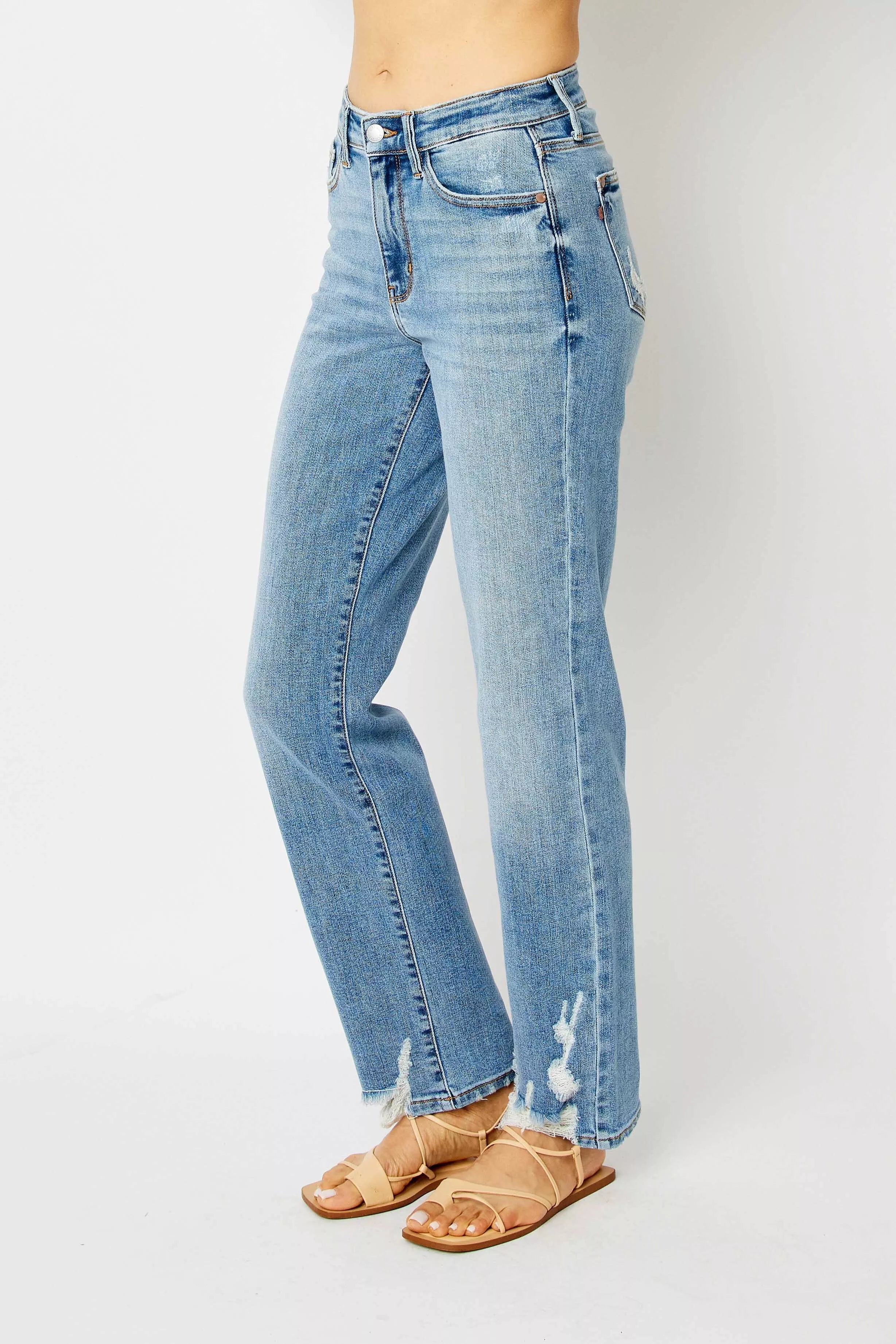 Sarah Express Women’s Plus Size High Rise Heavy Destroy Straight Jeans