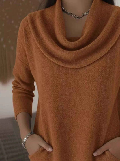 Sarah Express Women's Cowl Neck Long Sleeve Top - Plus Size Casual Tunic Blouse with Pockets