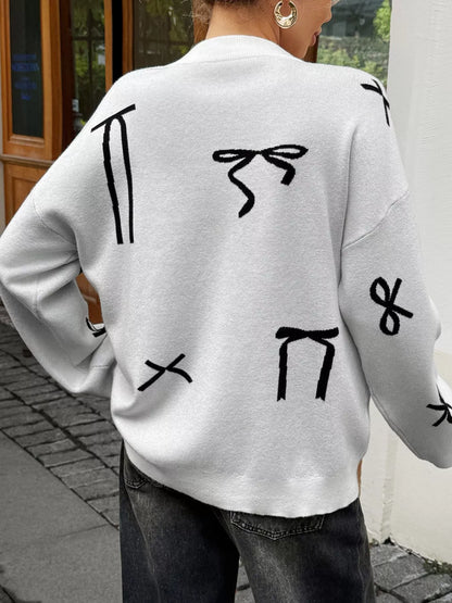 Sarah Express Women's Bow Round Neck Dropped Shoulder Sweater | Cozy Knit Top