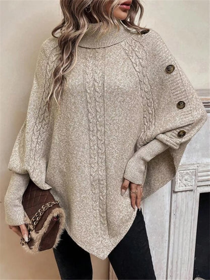 Sarah Express Women's Cable Knit Turtleneck Cape Sweater