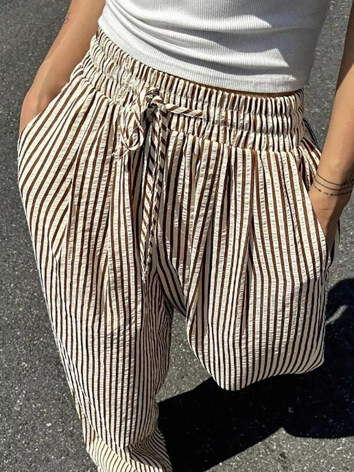 Sarah Express Women's Striped Wide Leg Pants Plus Size