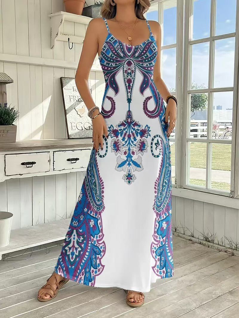 Sarah Express Women's V-Neck Sleeveless Maxi Dress Artistic Print