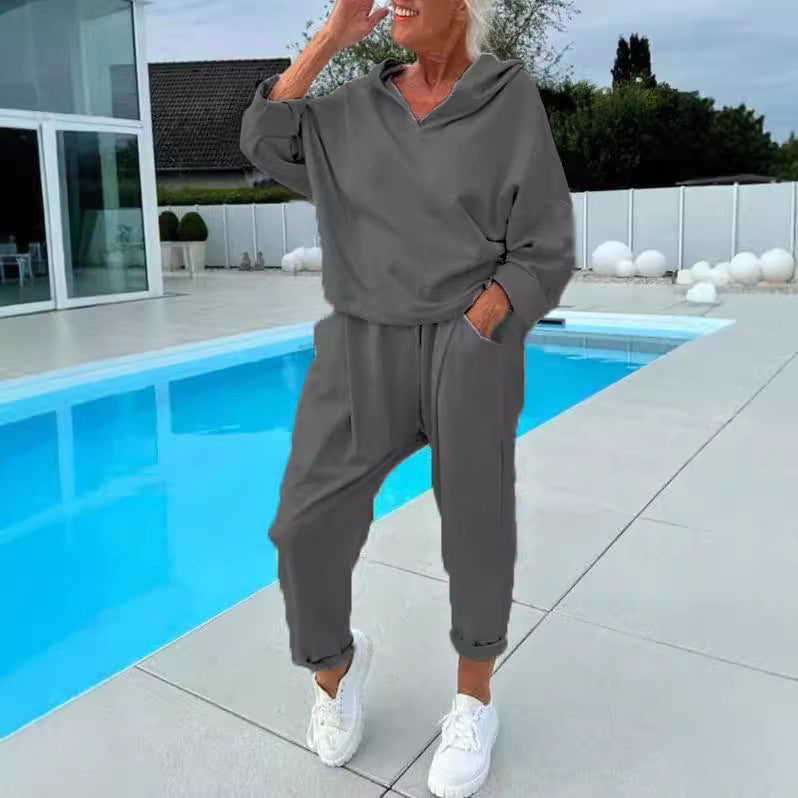 Sarah Express Women's Hooded Sweatshirt Two-Piece Matching Set Loungewear Athleisure