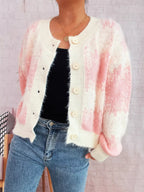 Sarah Express Women's Ribbed Hem Button Up Cardigan