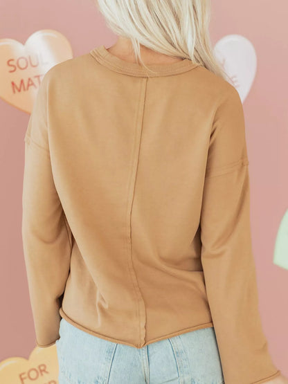 Sarah Express Women's Plaid Floral Heart Stitched Exposed Seam Mineral Wash Sweatshirt