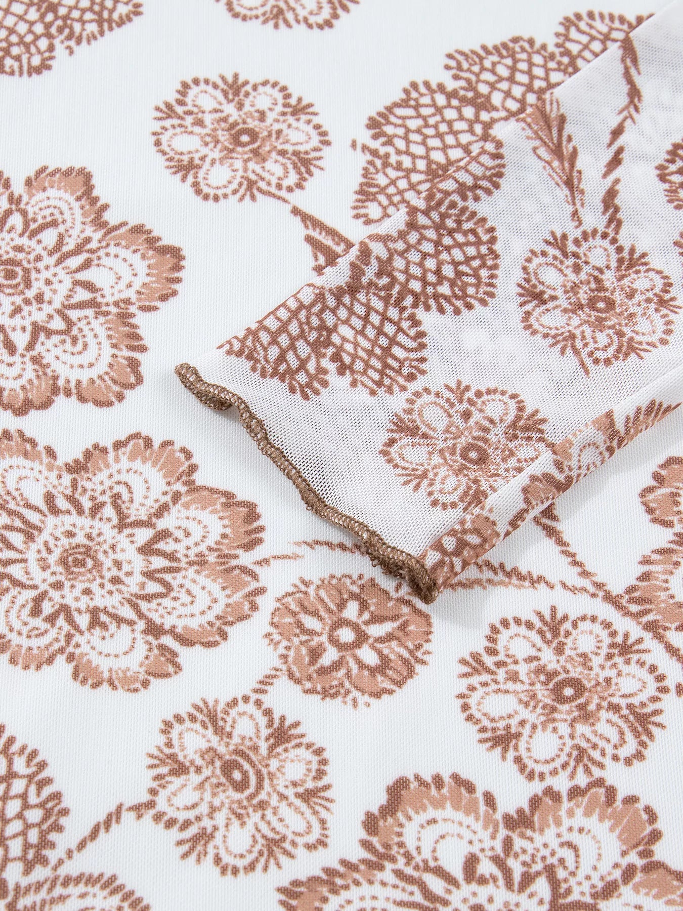 Sarah Express Women's Thumbhole Long Sleeve Floral Print Mesh Top