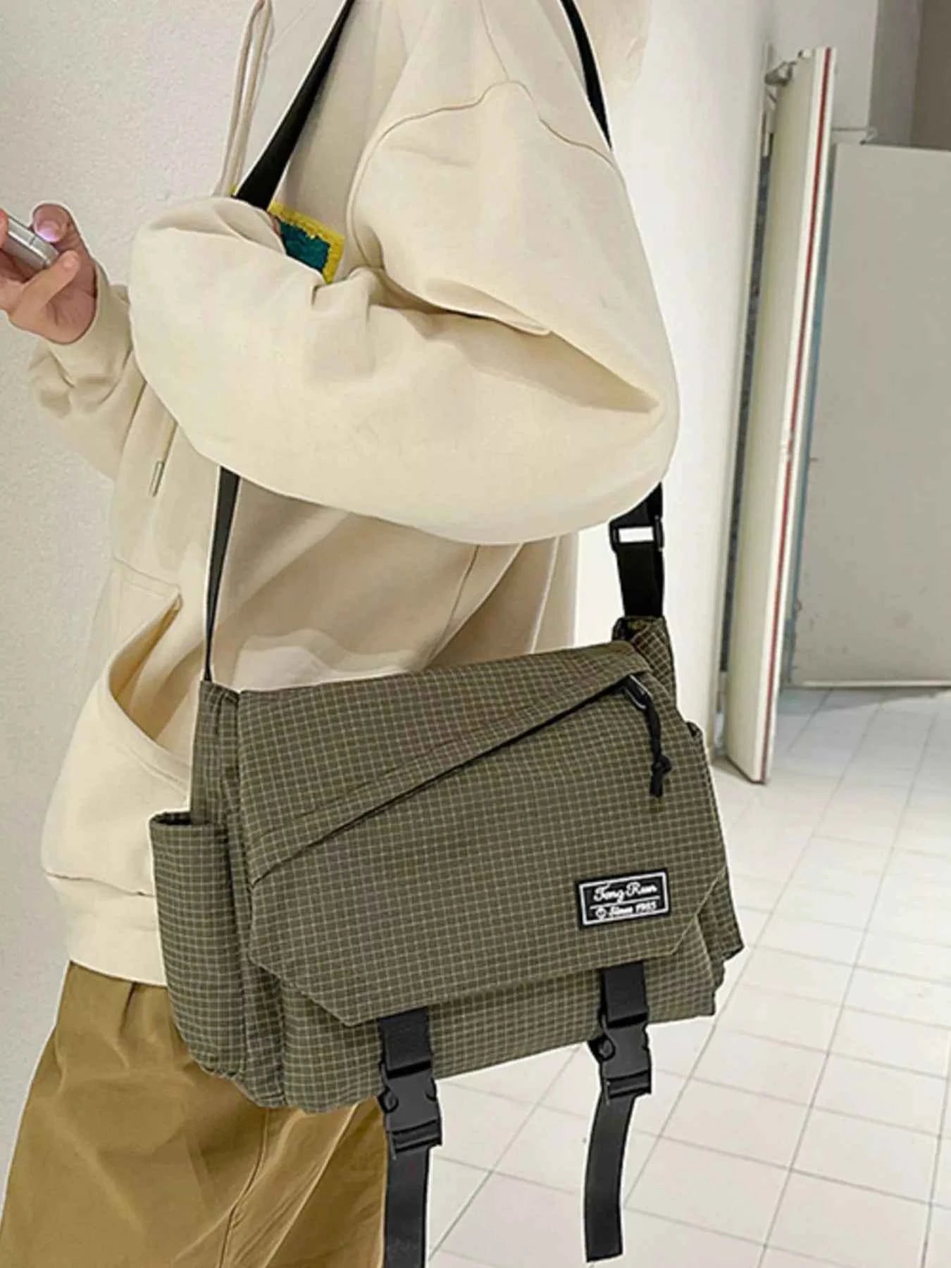 Plaid Buckle Flap Crossbody Bag