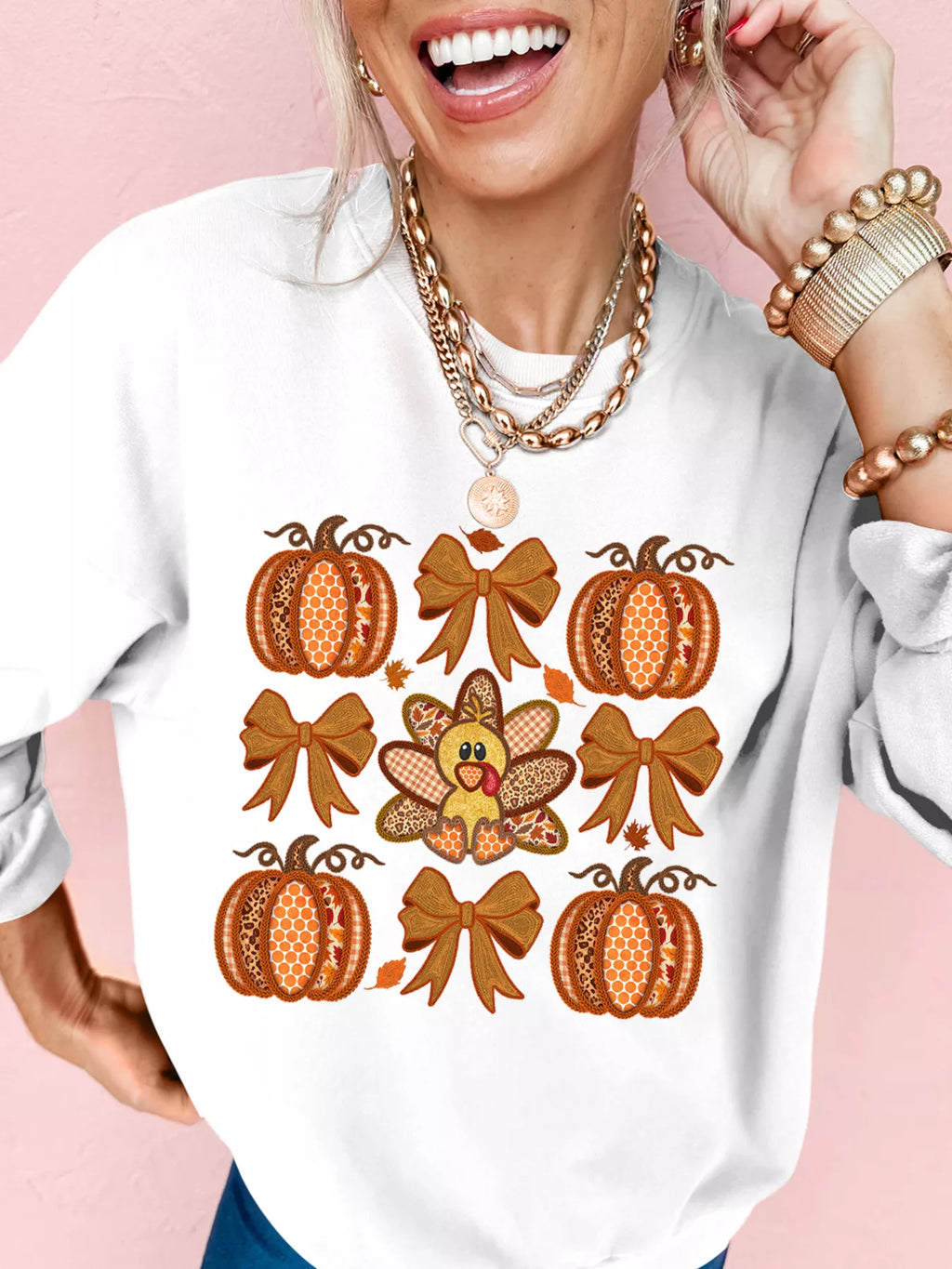 Sarah Express Women's Halloween Pumpkin Bow Graphic Drop Shoulder Sweatshirt