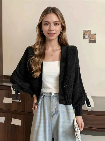 Sarah Express Women's Chunky Knit Tie Cardigan - Long Sleeve Open Front Sweater