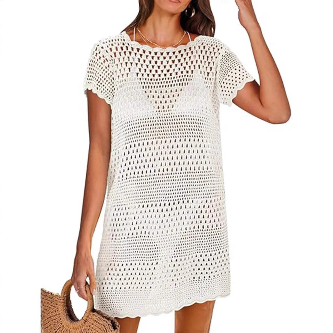 Sarah Express Women's Knitted Cutout Tunic Top Short Sleeve Pullover