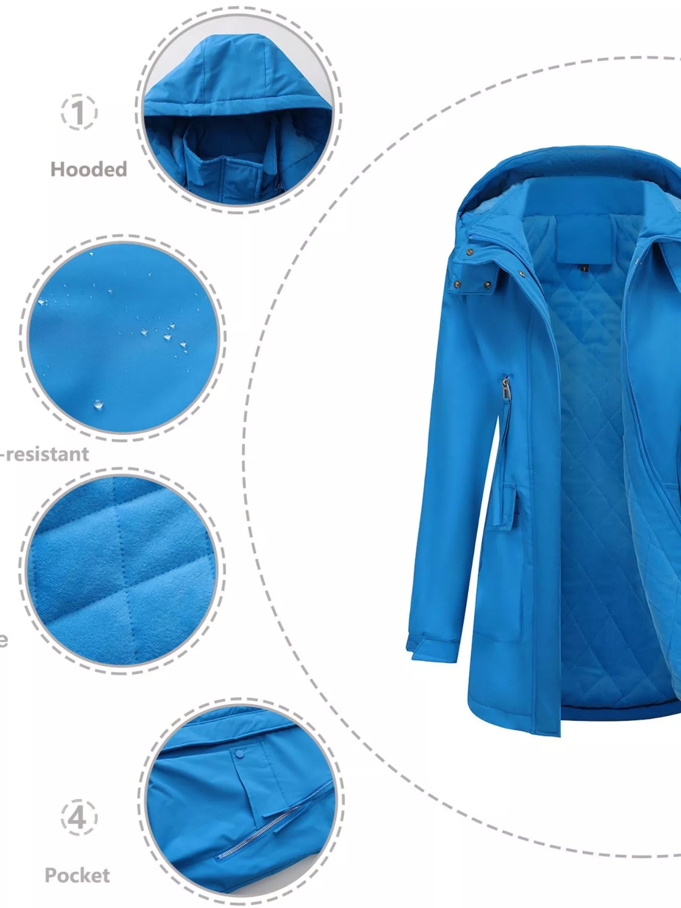 Sarah Express Women's Full Size Zip Up Hooded Parka Outerwear