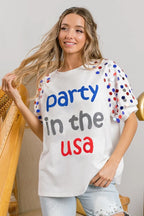 Sarah Express Women’s "Party In The USA" Spangle Puff Sleeve Top