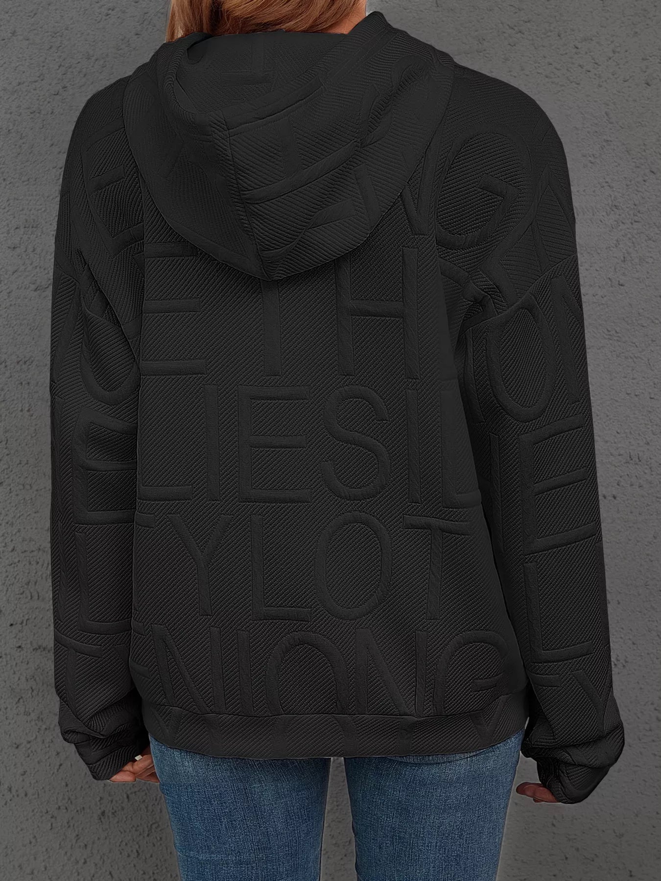 Sarah Express Women's Textured Embossed Long Sleeve Hoodie Plus Size