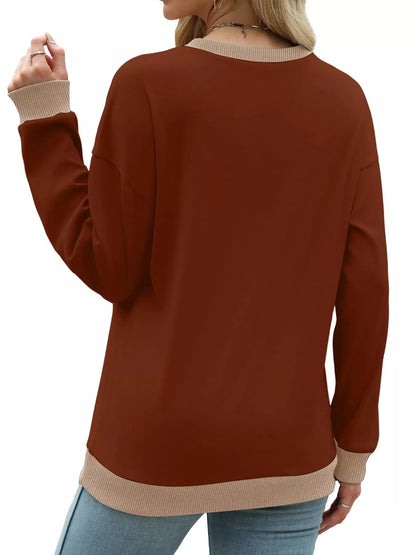 Sarah Express Women's Contrast Trim Crew Neck Casual Sweatshirt