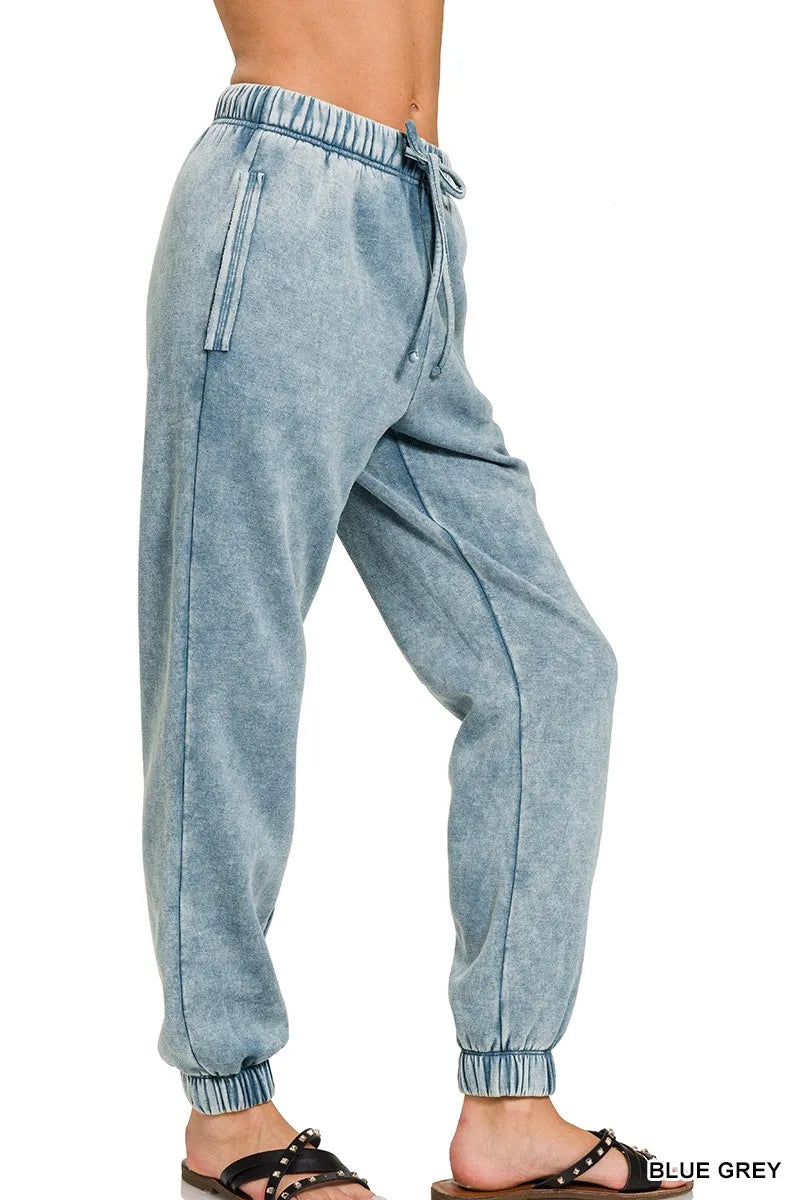 Sarah Express Women's Acid Wash Fleece Sweatpants with Pockets