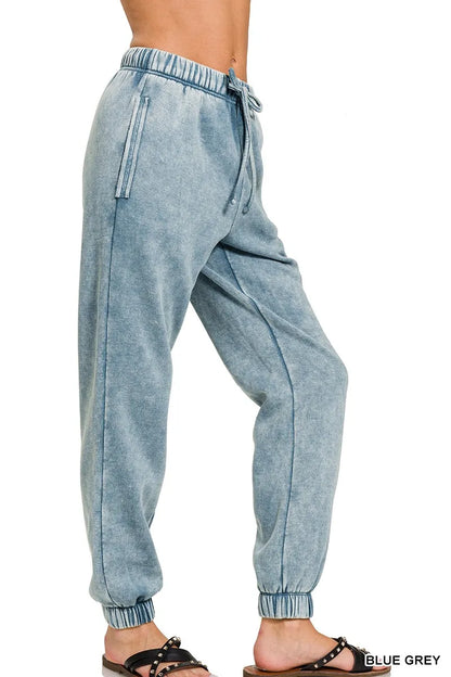 Sarah Express Women's Acid Wash Fleece Sweatpants with Pockets