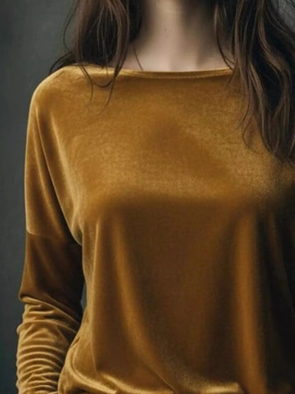 Sarah Express Women's Velvet Long Sleeve T-Shirt - Luxe Soft Touch Top for Plus Size