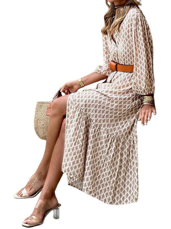 Sarah Express Floral V-Neck Puff Sleeve Maxi Dress A-Line