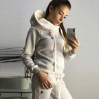 Women's Fleece Hooded Sports Suit Two-Piece Set