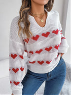 Sarah Express Women's Heart Johnny Collar Long Sleeve Sweater
