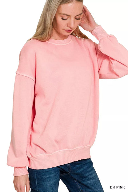 Trendsi Women's Pigment Dye Fleece Oversized Sweatshirt DK PINK
