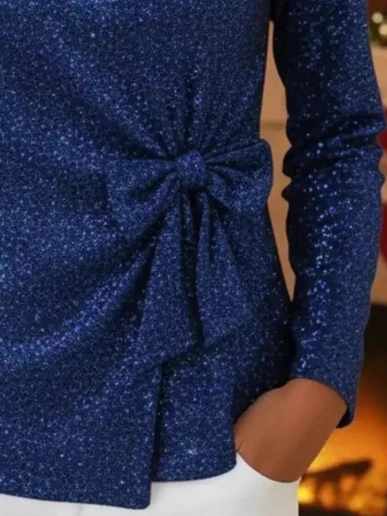 Sarah Express Women's Sequin Bow-Knot Long Sleeve Top - Plus Size Sparkle Blouse