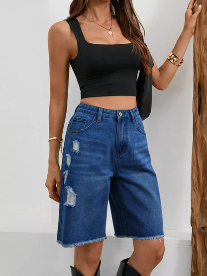 Sarah Express Women's Ripped Frayed Hem Denim Shorts