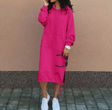 Sarah Express Women's Hooded Sweatshirt Dress Long Sleeve Midi Casual Pockets