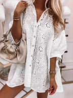 Sarah Express Women's Eyelet Embroidered Button-Down Oversize Shirt