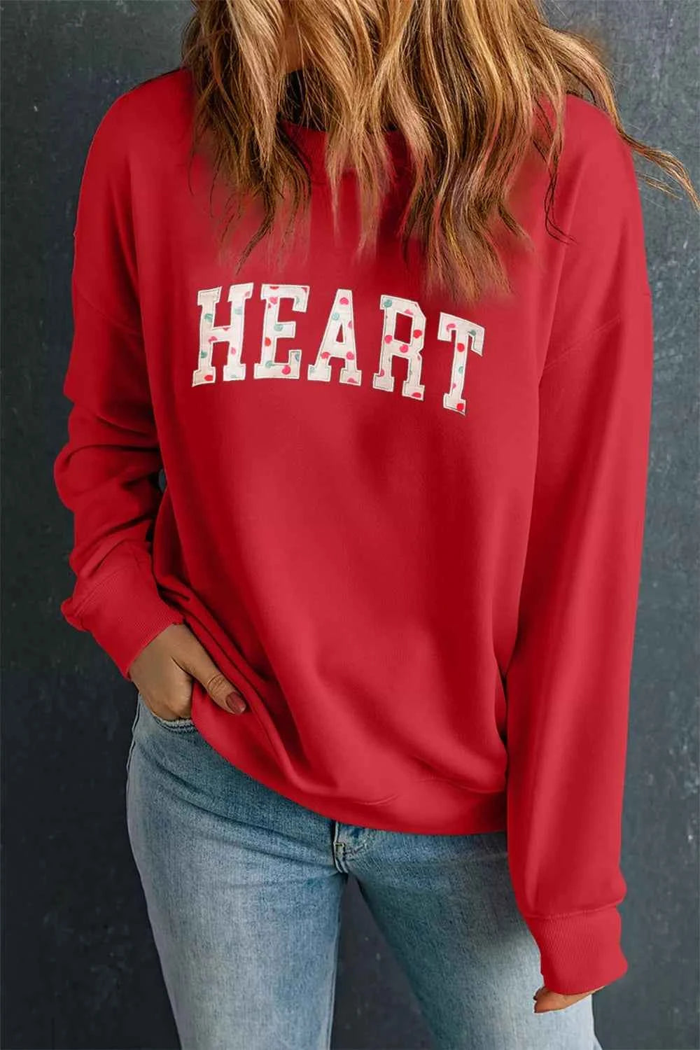 Sarah Express Women's Heart Embroidered Valentine Sweatshirt - Graphic Patched Pullover