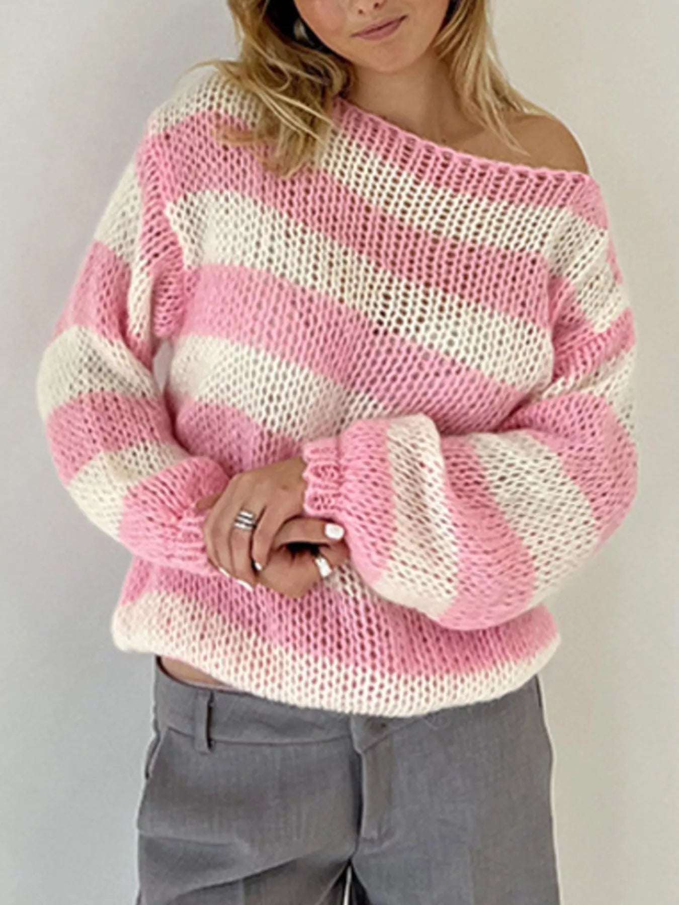 Sarah Express Women's Striped Knit Long Sleeve Sweater