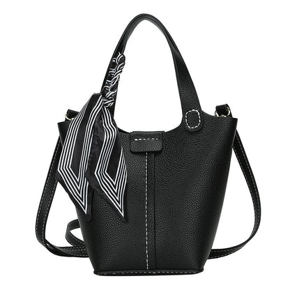 Sarah Express Western Style Bucket Bag with Silk Scarf for Women - PU Leather Crossbody Handbag