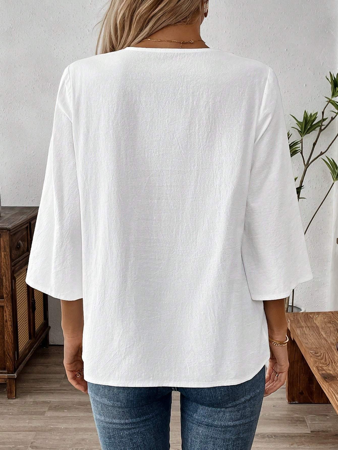 Sarah Express Women's Cotton Batwing Sleeve Blouse Wrap Neck Long Sleeve Casual Top