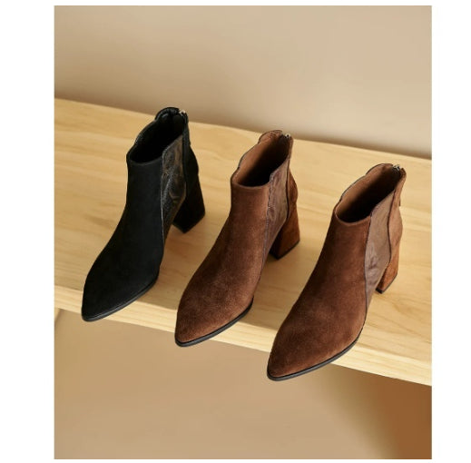 Sarah Express Women's Minimalist British-Style Short Ankle Boots with Back Zipper | Suede Leather