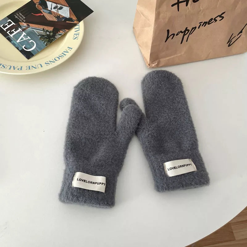 Sarah Express Women's Warm Plush Knitted Mitten Gloves - Faux Cashmere Winter Mittens Gray ONESIZE