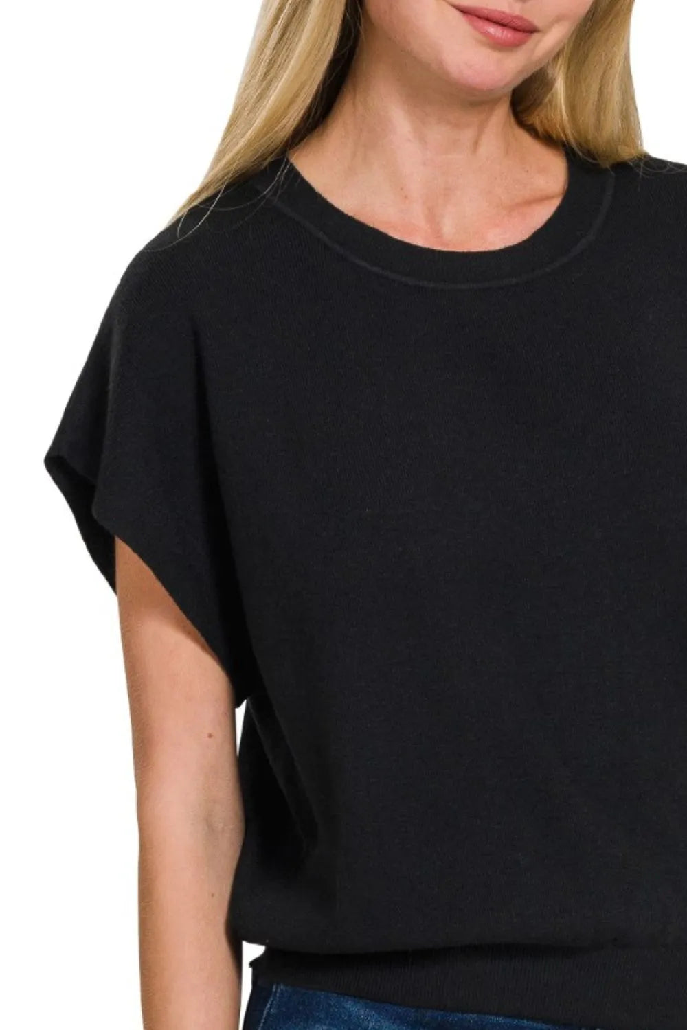Sarah Express Women’s Ribbed Short Dolman Sleeve Sweater Casual