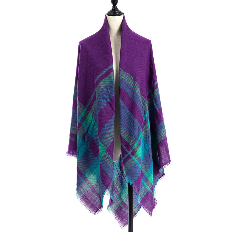 Sarah Express Women's Oversized Square Scarf Cashmere-like Double-Sided Shawl 140cm Woven Fall Winter Accessory