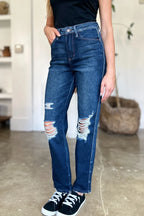 Sarah Express Women’s Plus Size High Waist Heavy Destroy Straight Jeans