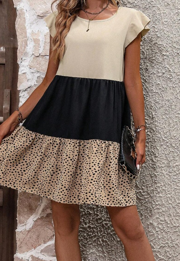 Sarah Express Color Block Floral Print Dress Ruffle Detail Pullover