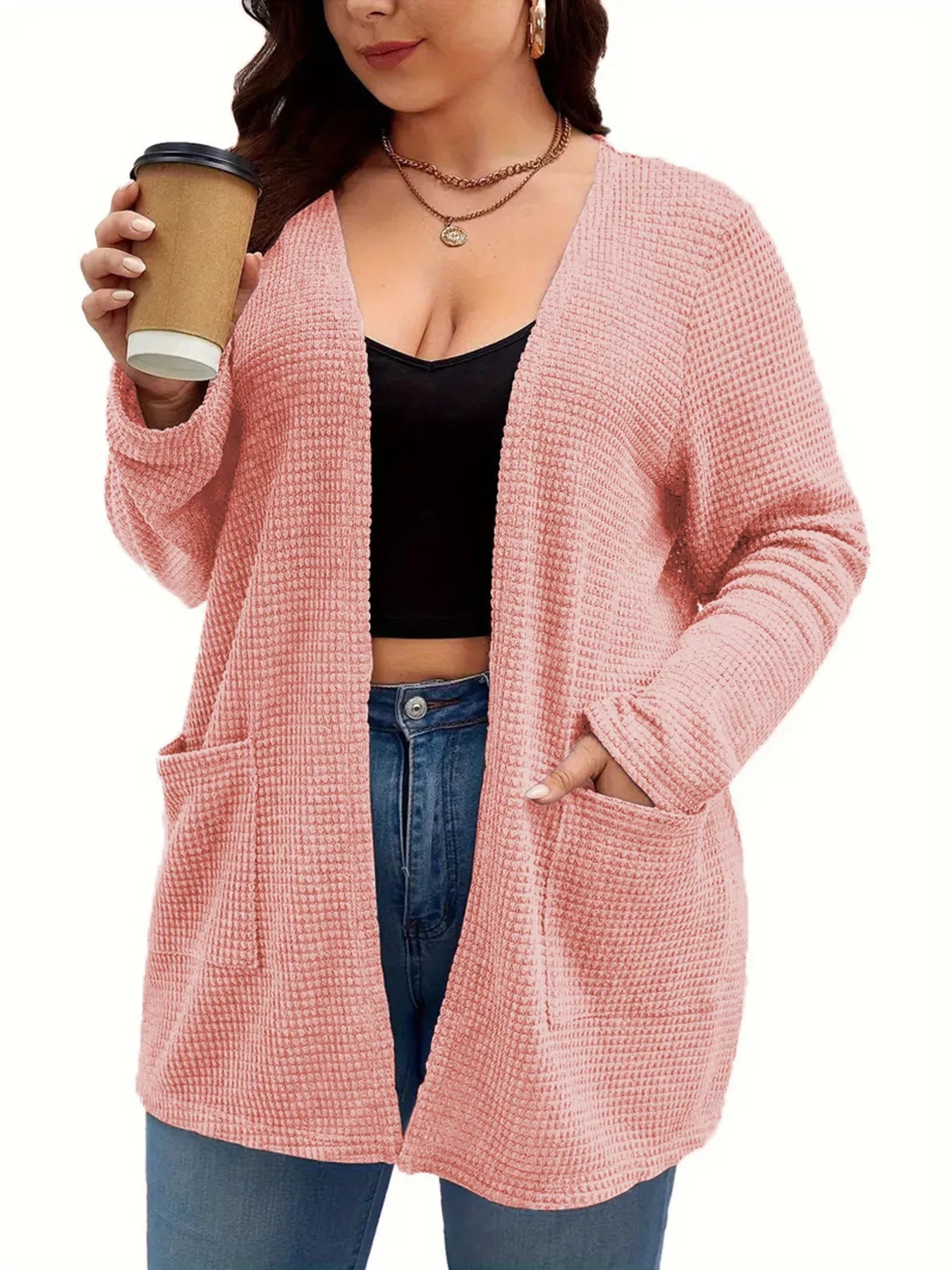 Sarah Express Women's Plus Size Open Front Long Sleeve Knit Cardigan