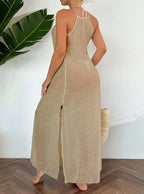 Sarah Express Women's Halter Neck Hollow Out Maxi Dress Swimsuit Cover Up