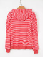 Sarah Express Women's Striped Puff Sleeve Hoodie with Drawstring