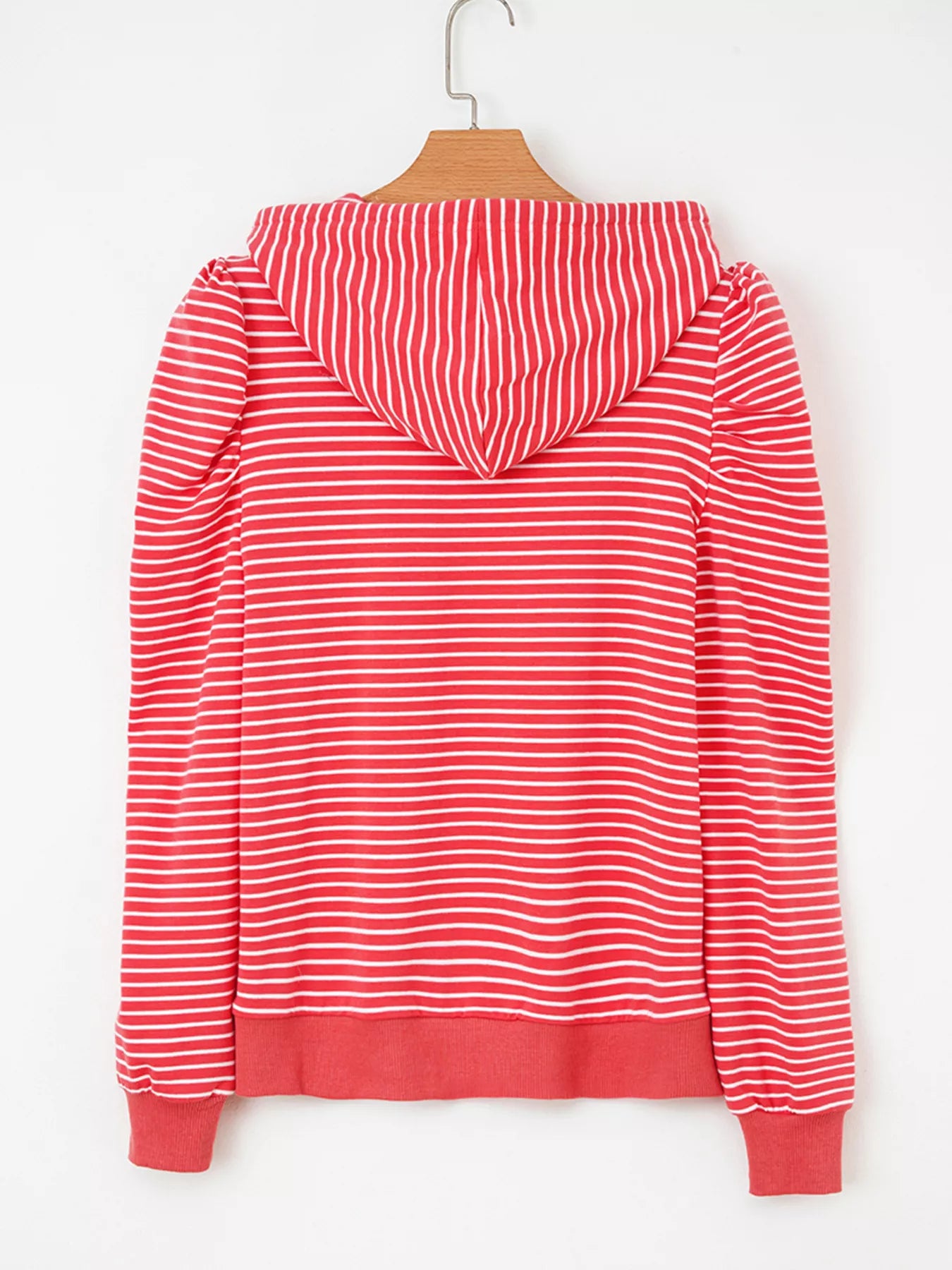 Sarah Express Women's Striped Puff Sleeve Hoodie with Drawstring