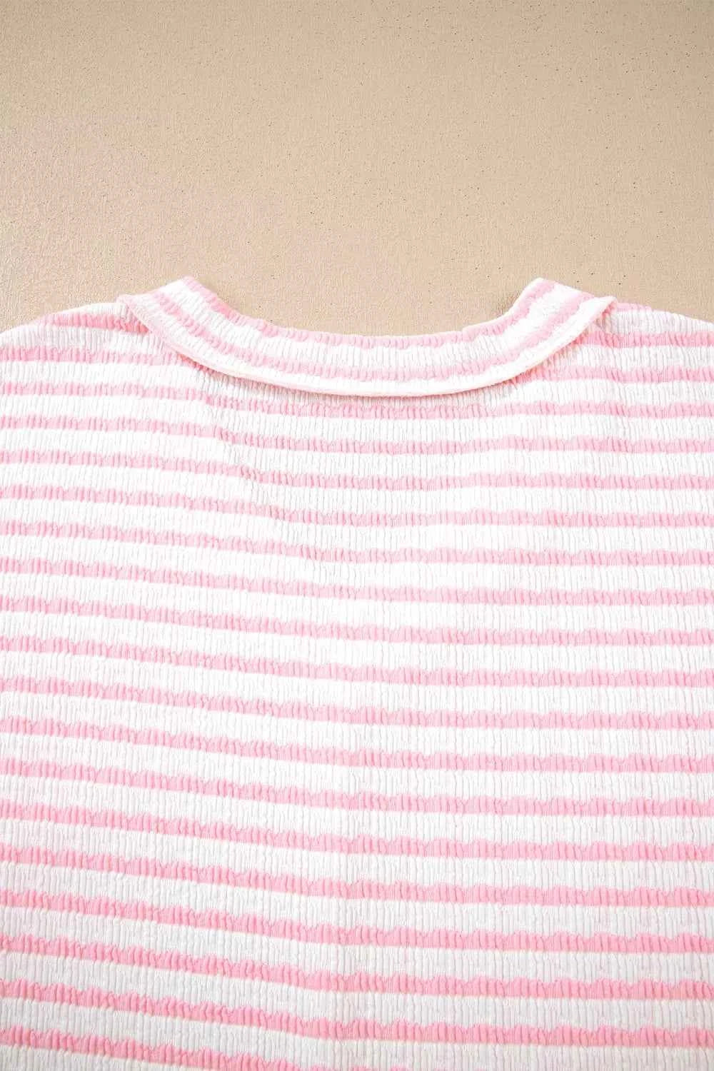 Sarah Express Women's Plus Size Stripe V-Neck T-Shirt with Exposed Seam Patchwork Detail