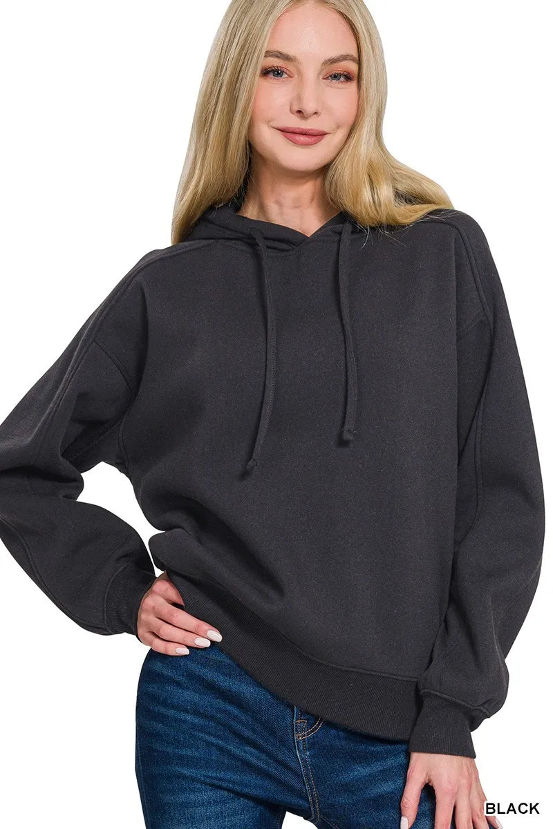 Sarah Express Women's Drawstring Relaxed Fit Fleece Hoodie BLACK