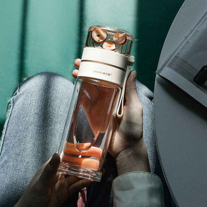 Sarah Express Premium Double Wall Glass Tea Infuser Bottle - Leak Proof Insulated Water Bottle 400-450ml