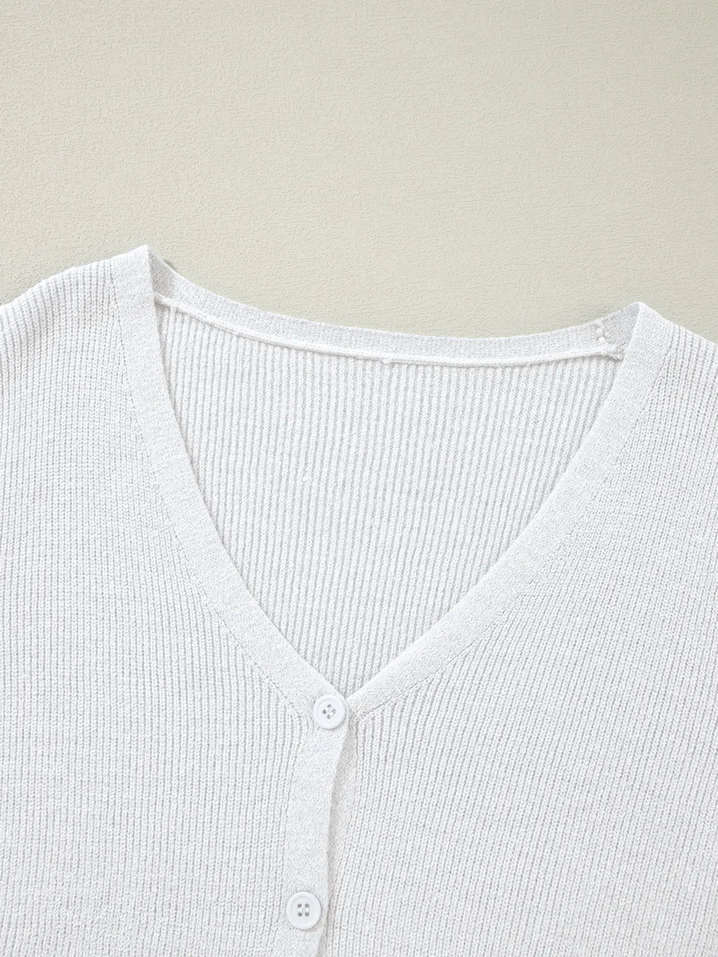 Sarah Express Women's Ribbed Knit Button Front V Neck Cardigan