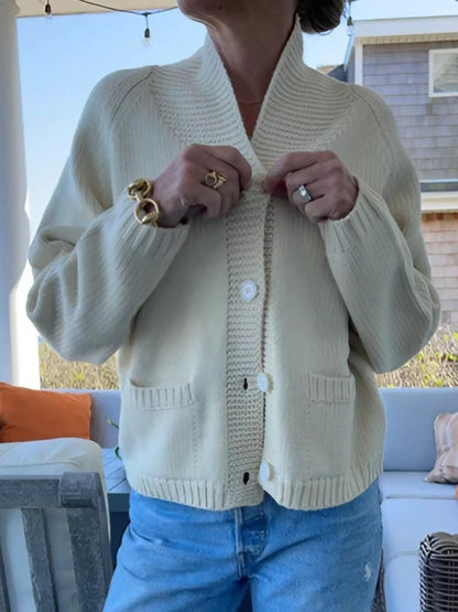 Trendsi Women's USA Flag Chunky Knit Button-Down Cardigan Off-white