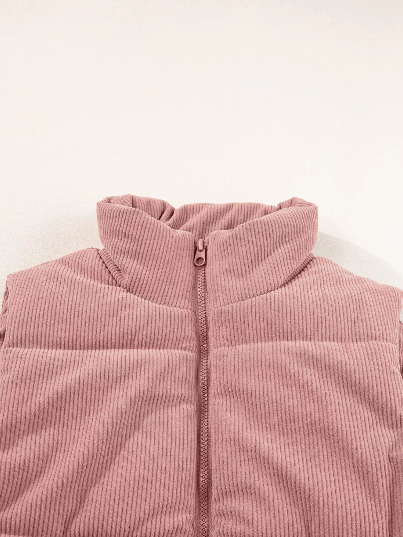 Sarah Express Women's Corduroy Stand Neck Zipped Puffer Vest