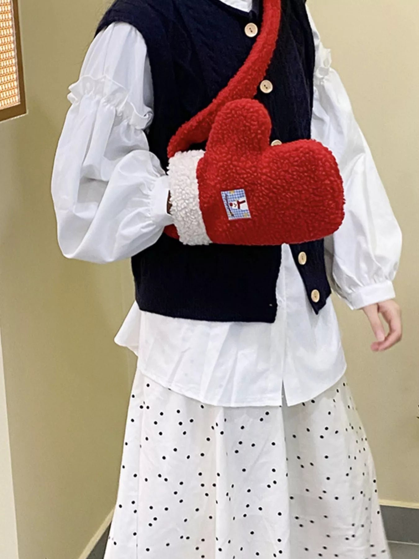 Sarah Express Women's Christmas Mitten-Shaped Plush Crossbody Bag